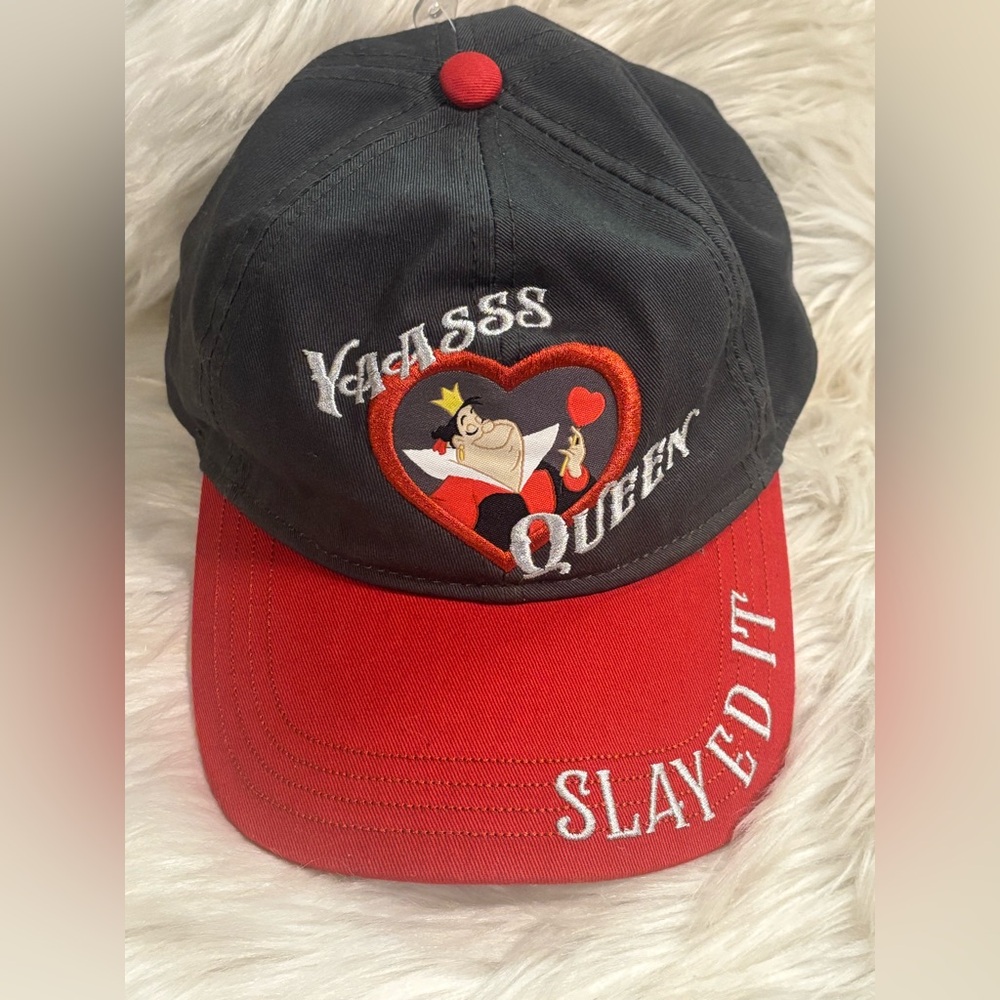 Disneyland Hat Cap Strap Back Adjustable Mens Gray Red Alice Queen Slayed It NWT